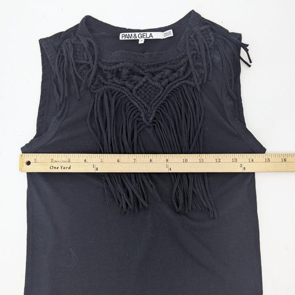 Pam & Gela Fringe Tank Top XS Black Crew Neck - Picture 7 of 9